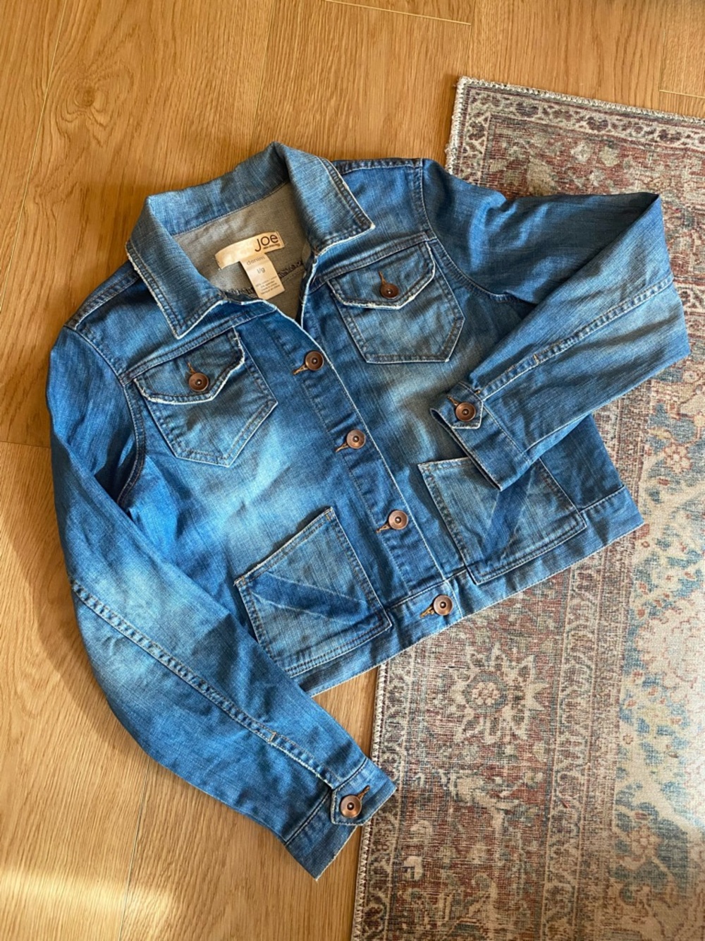 Joe Fresh Size L Light Wash Distressed Denim Jacket Super Cute - Picture 7 of 10